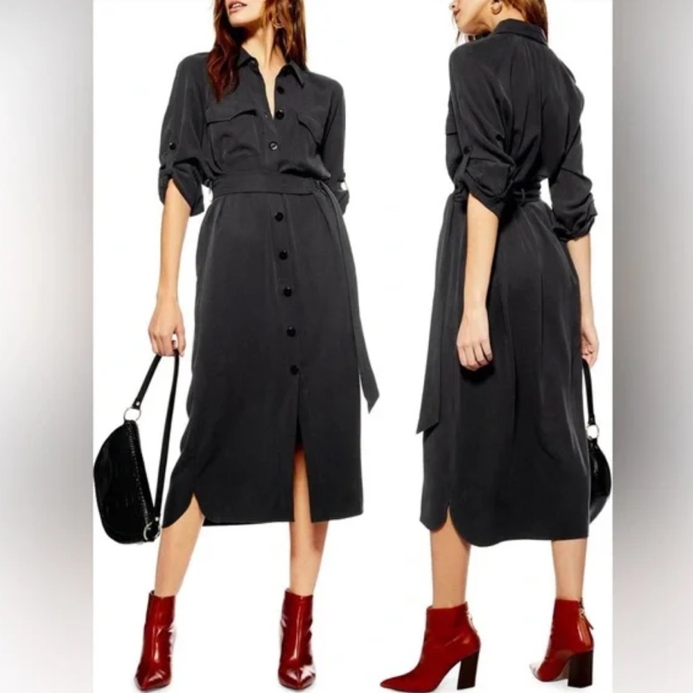 Topshop Charcoal Utility Midi Dress